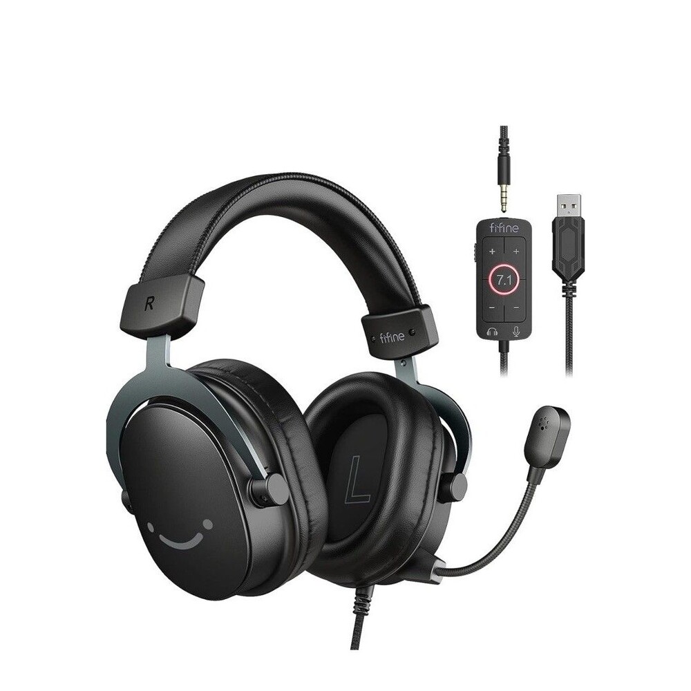 FIFINE USB Gaming Headset, PC Over-Ear Wired Streaming Headset with 3.5mm Jack,
